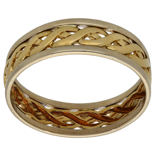 9ct Bicolour Gold Patterned Wedding Ring Size Y