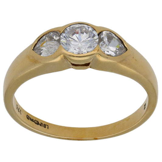 9ct Gold Cubic Zirconia Trilogy Ring Size O