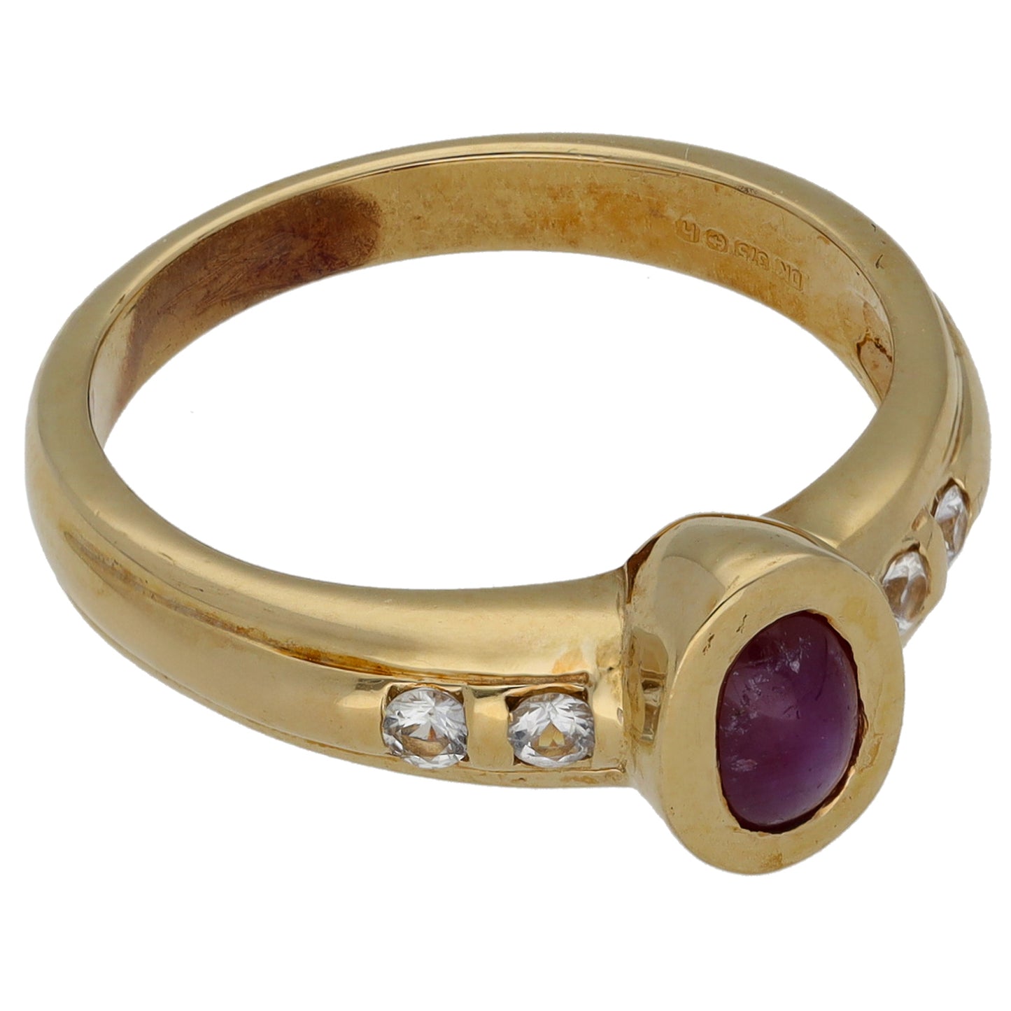 9ct Gold Ruby & Sapphire Single Stone Ring with Accent Stones Size N