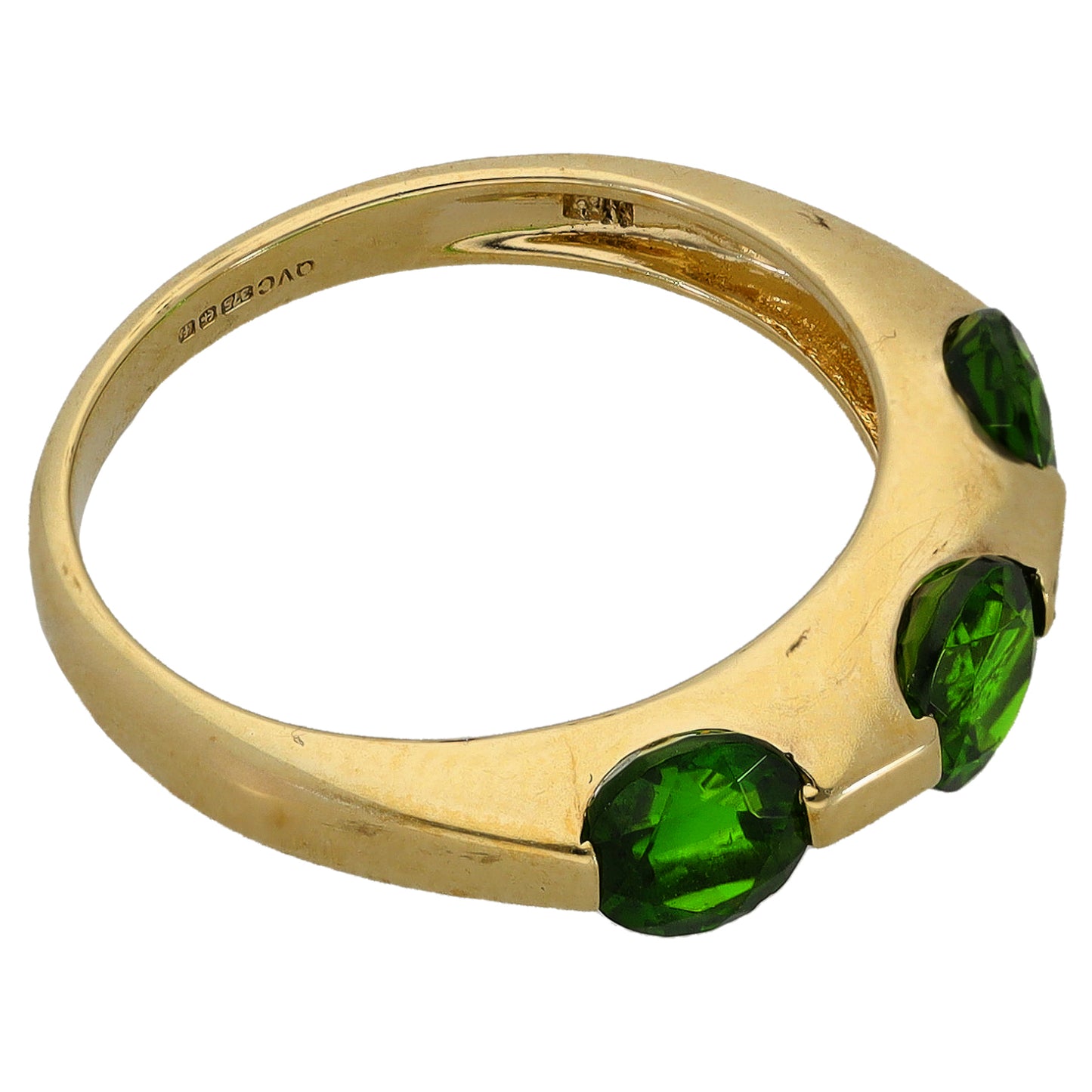 9ct Gold Diopside Three Stone Ring Size N