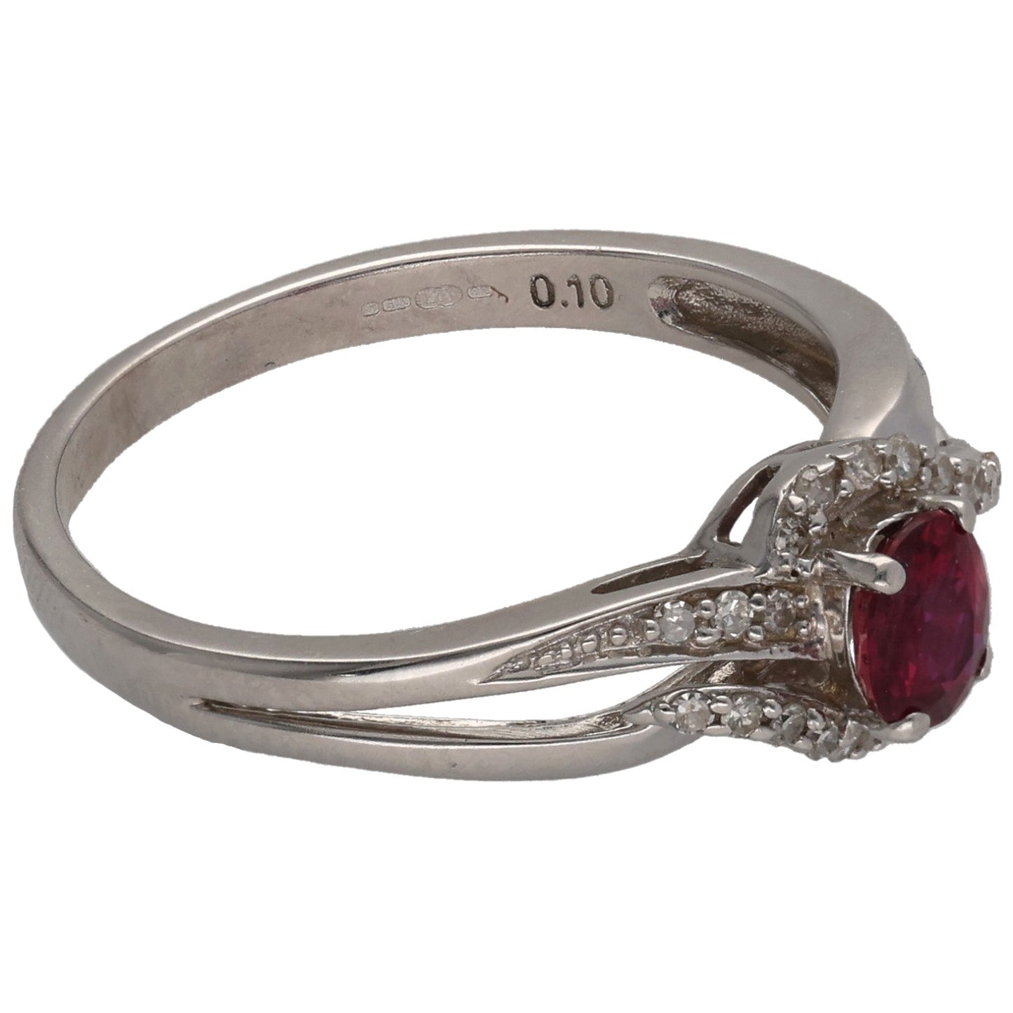 9ct White Gold Ruby & 0.10ct Diamond Dress/Cocktail Ring Size P