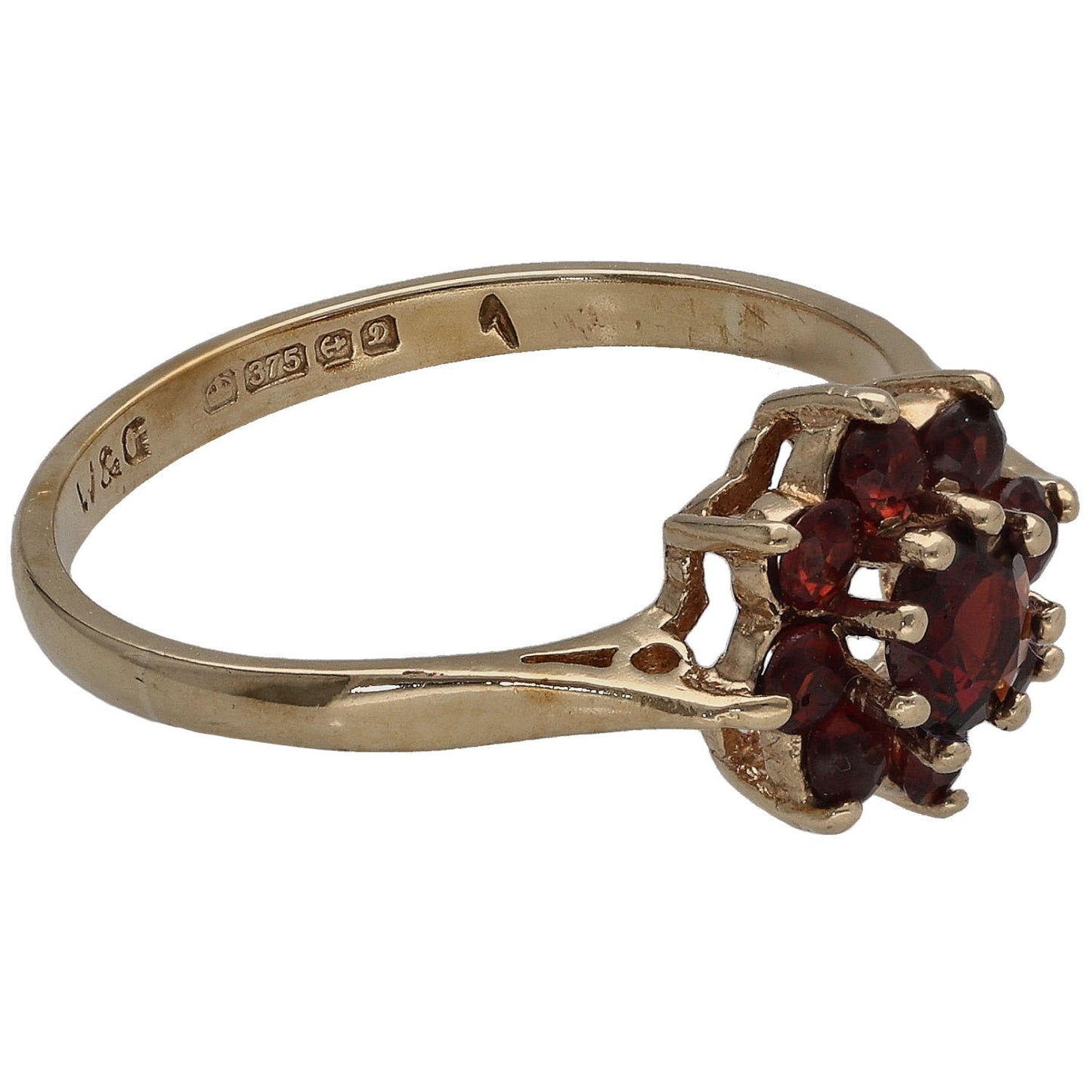 9ct Gold Garnet Single Stone Ring With Accents Size M