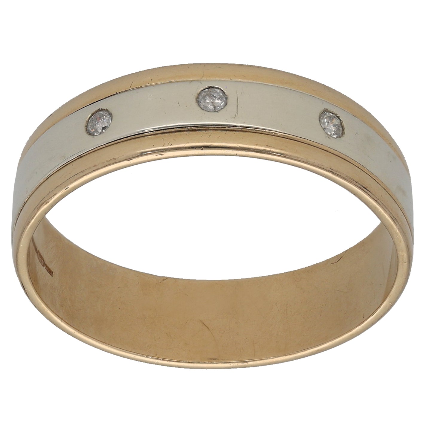 9ct Bicolour Gold 0.06ct Diamond Patterned Wedding Ring Size V