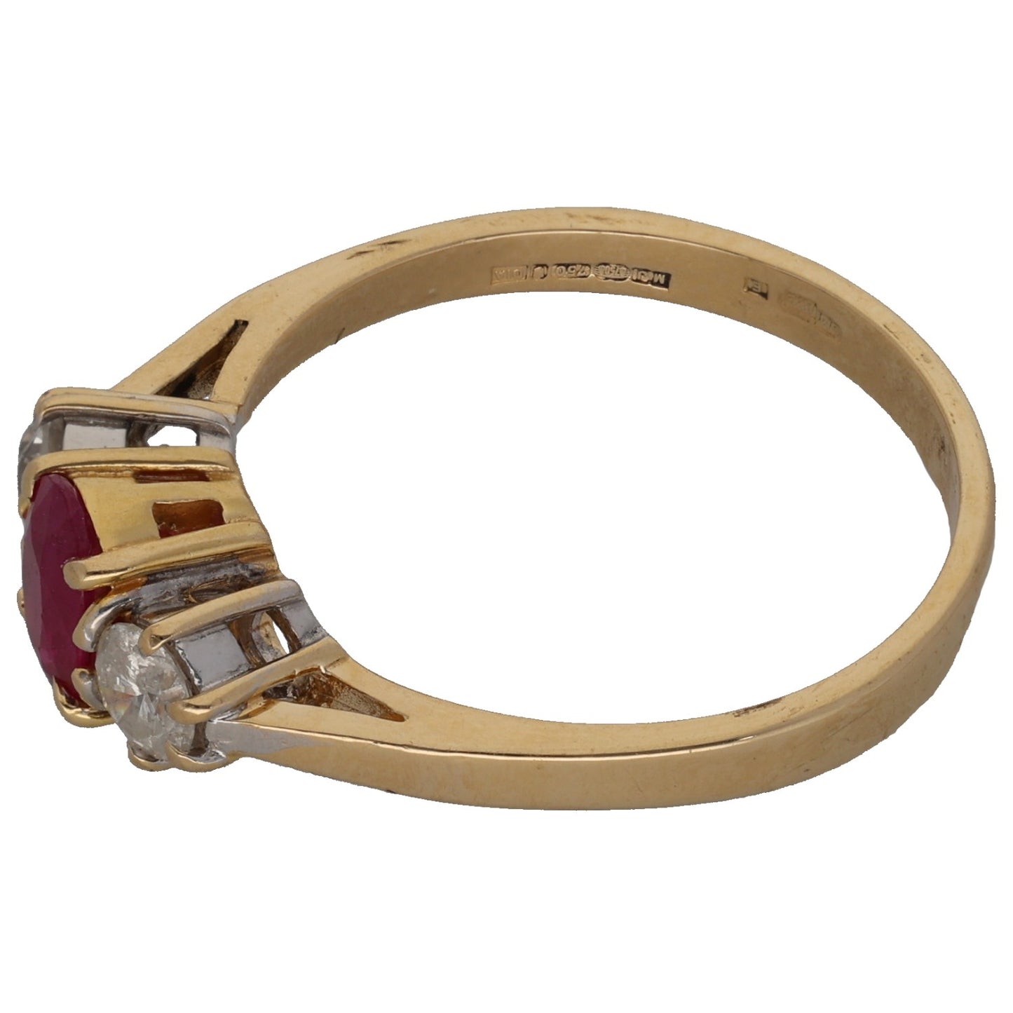 18ct Gold Ruby & 0.25ct Diamond Trilogy Ring Size M