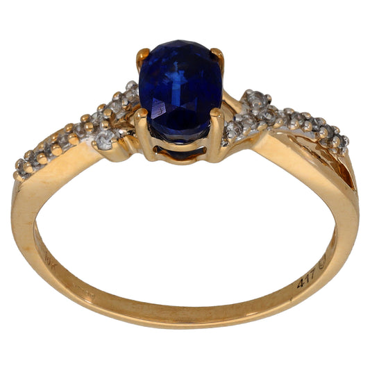 9ct Gold Kyanite & Imitation Gems Single Stone Ring With Accents Size S