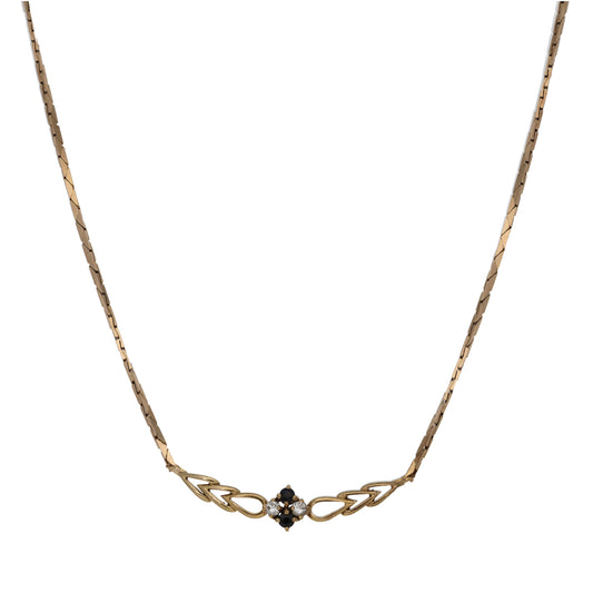 9ct Gold Sapphire & 0.08ct Diamond Fancy Necklace 16"