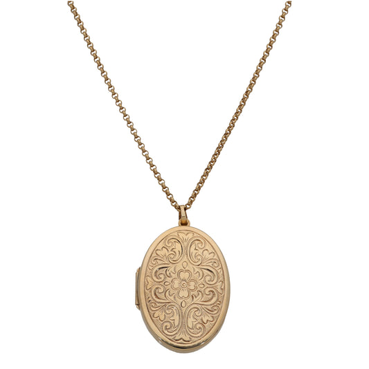 9ct Gold Patterned Locket Pendant With Chain