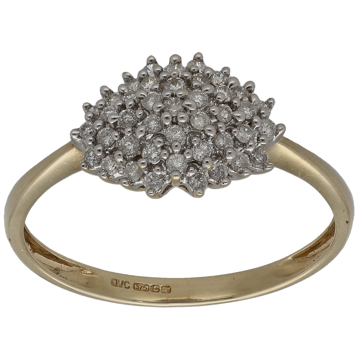 Round diamond cluster ring with yellow gold band and prong-set stones