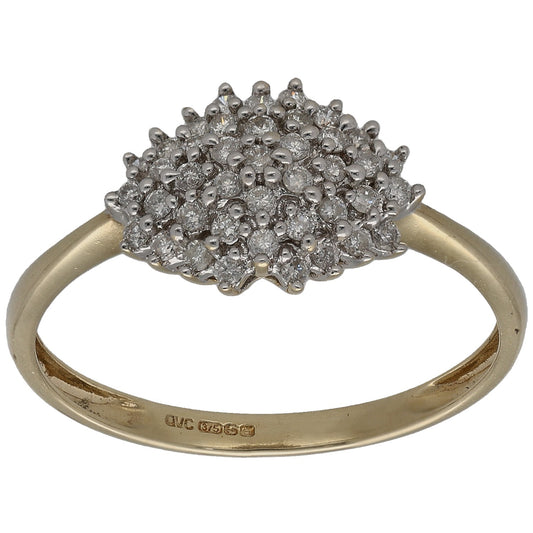 Round diamond cluster ring with yellow gold band and prong-set stones