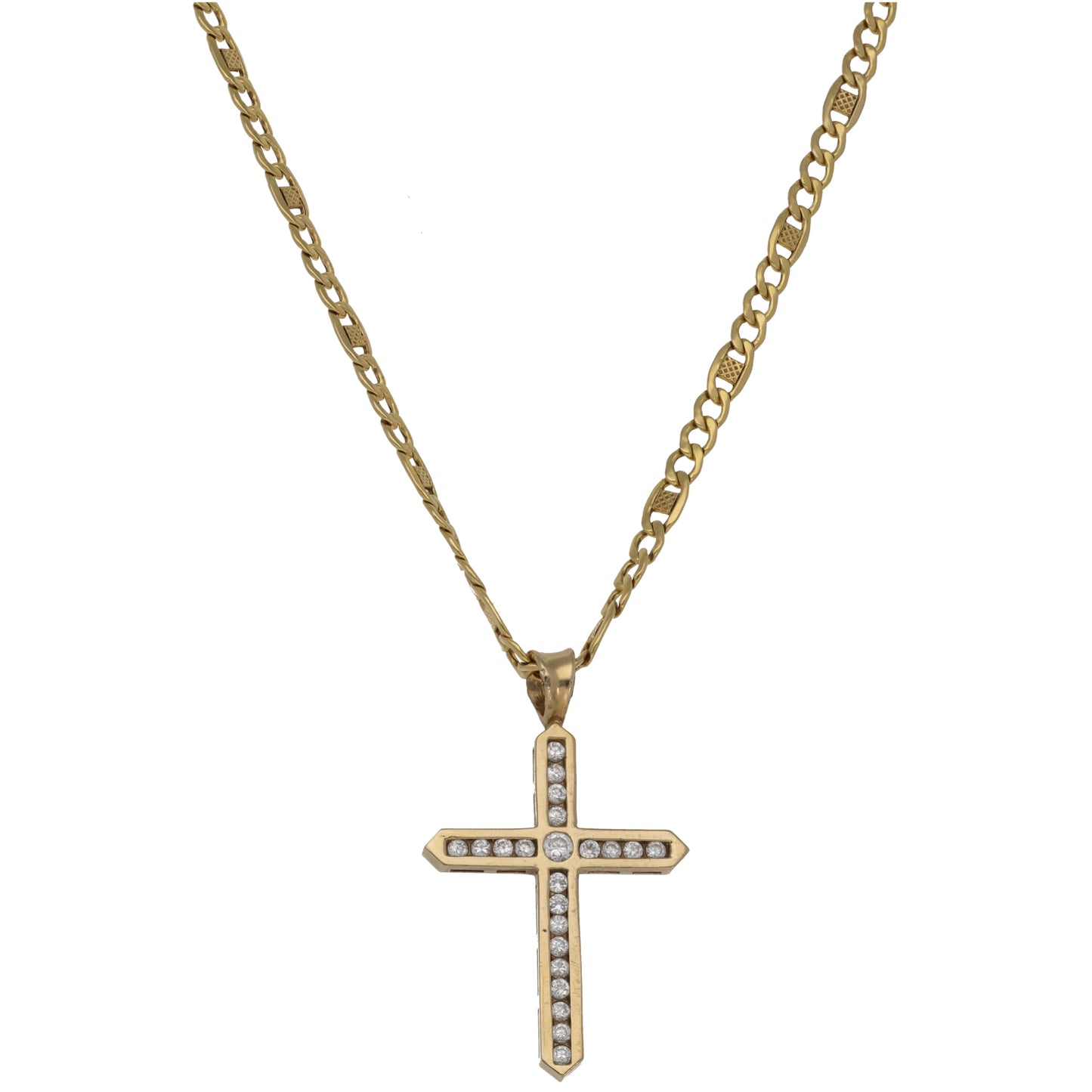 9ct Gold Cubic Zirconia Cross Pendant With Chain