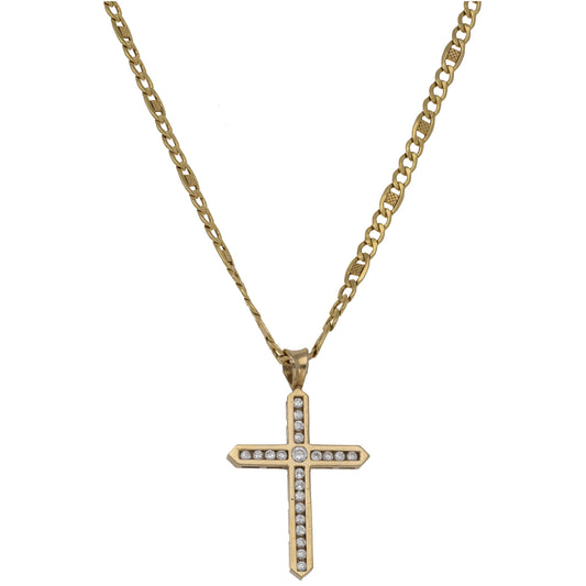9ct Gold Cubic Zirconia Cross Pendant With Chain
