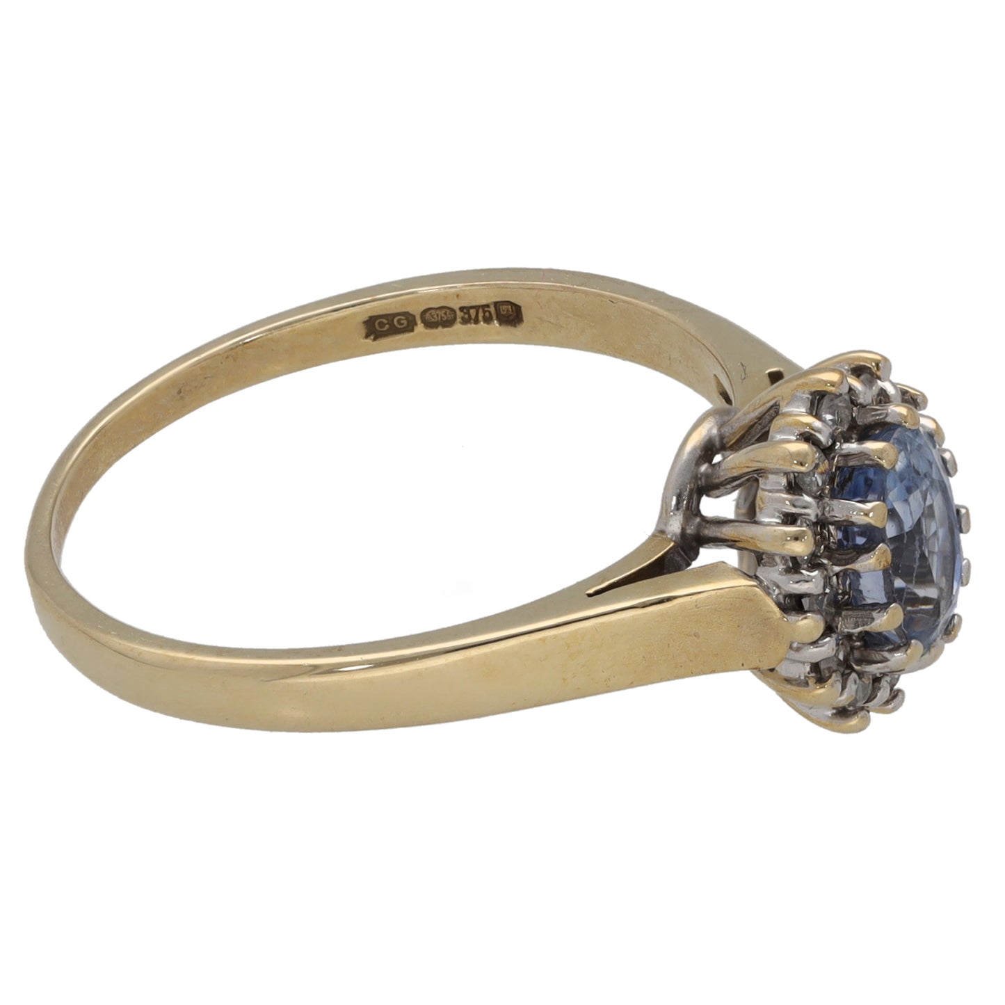 9ct Gold Sapphire & 0.10ct Diamond Dress/Cocktail Ring Size N
