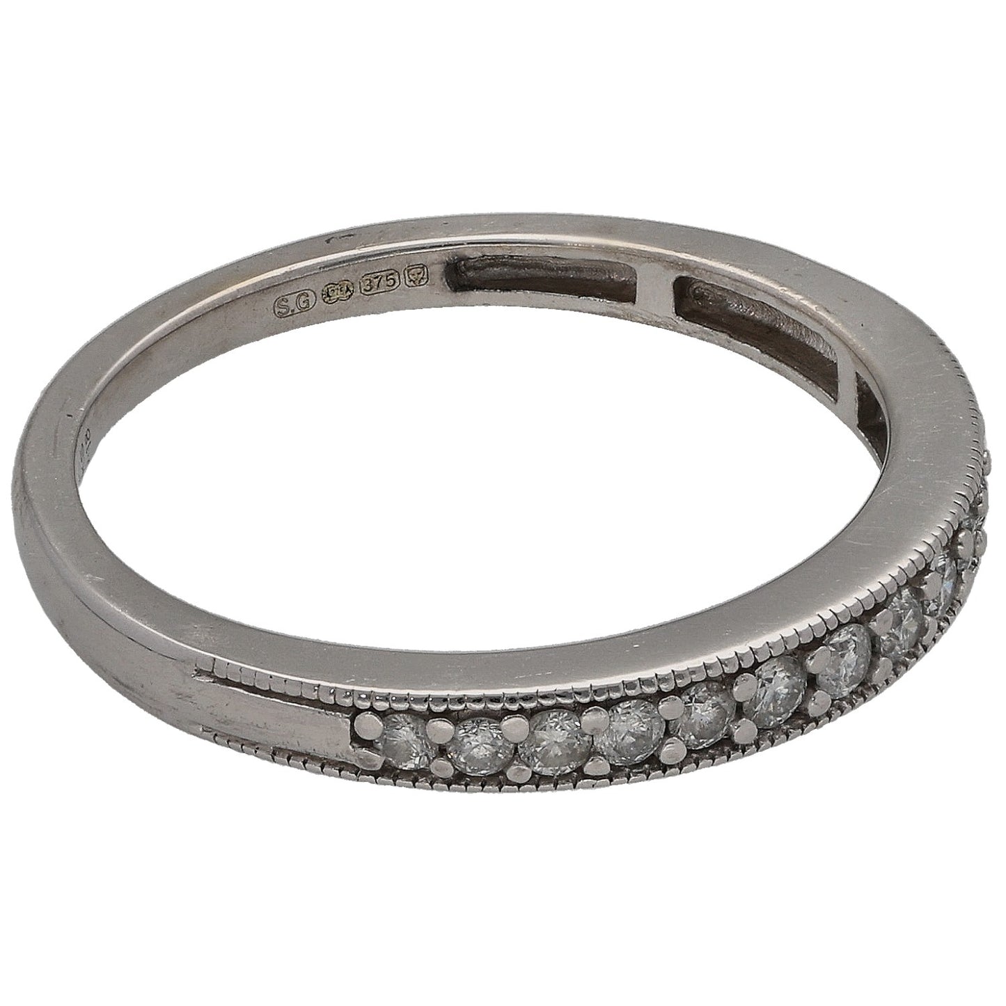 9ct White Gold 0.18ct Diamond Half Eternity Ring Size M