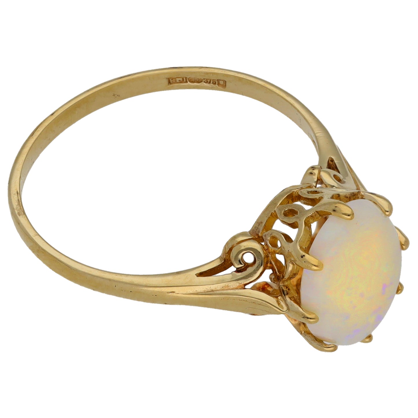 9ct Gold Opal Single Stone Ring Size Q