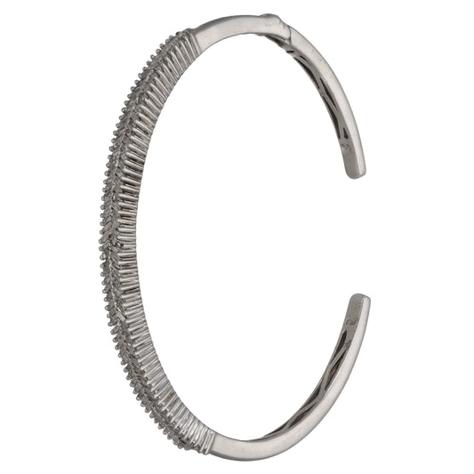 Sterling silver torque bangle with baguette-cut diamond row