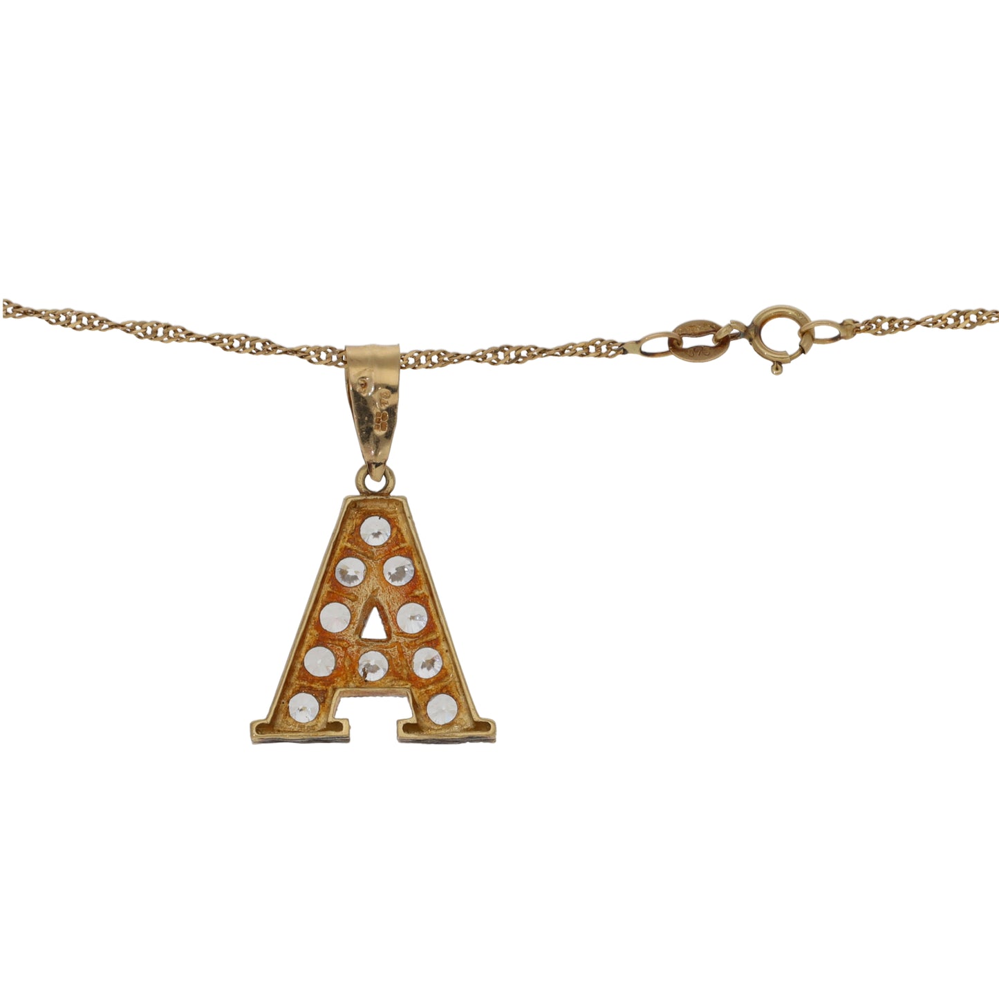 9ct Gold Cubic Zirconia Initial 'A' Pendant With Chain