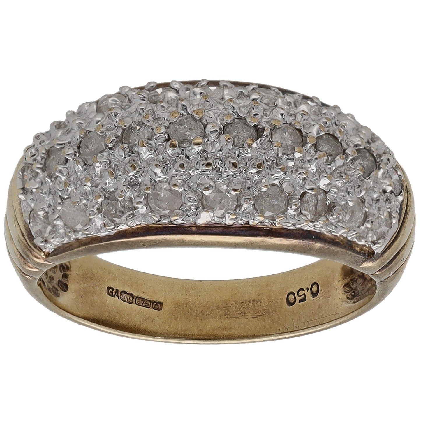 9ct bicolour gold diamond cocktail ring with textured top, size L