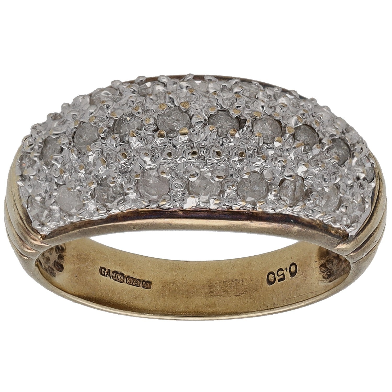9ct bicolour gold diamond cocktail ring with textured top, size L