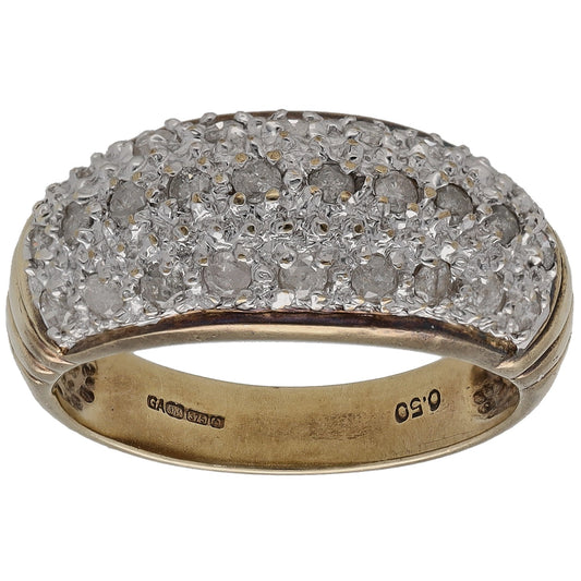 9ct bicolour gold diamond cocktail ring with textured top, size L