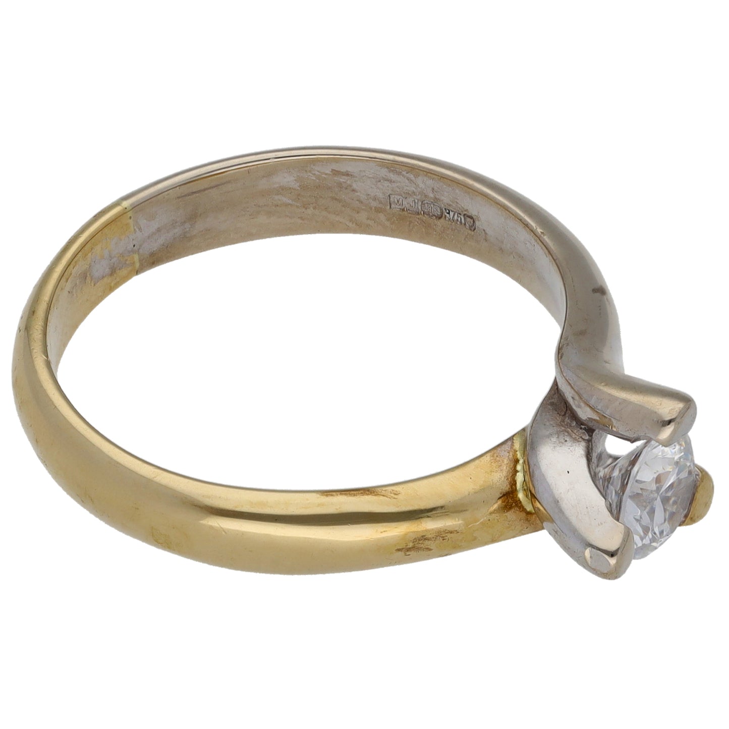 9ct Bicolour Gold Cubic Zirconia Single Stone Ring Size P