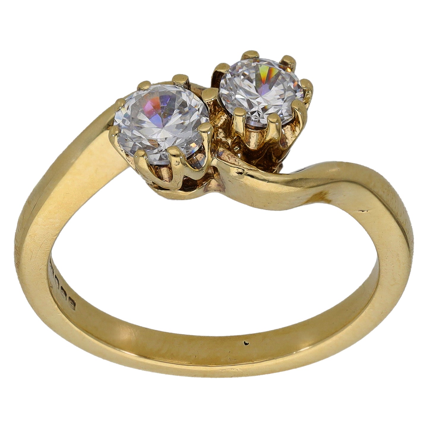 9ct Gold Cubic Zirconia Two Stone Ring Size P