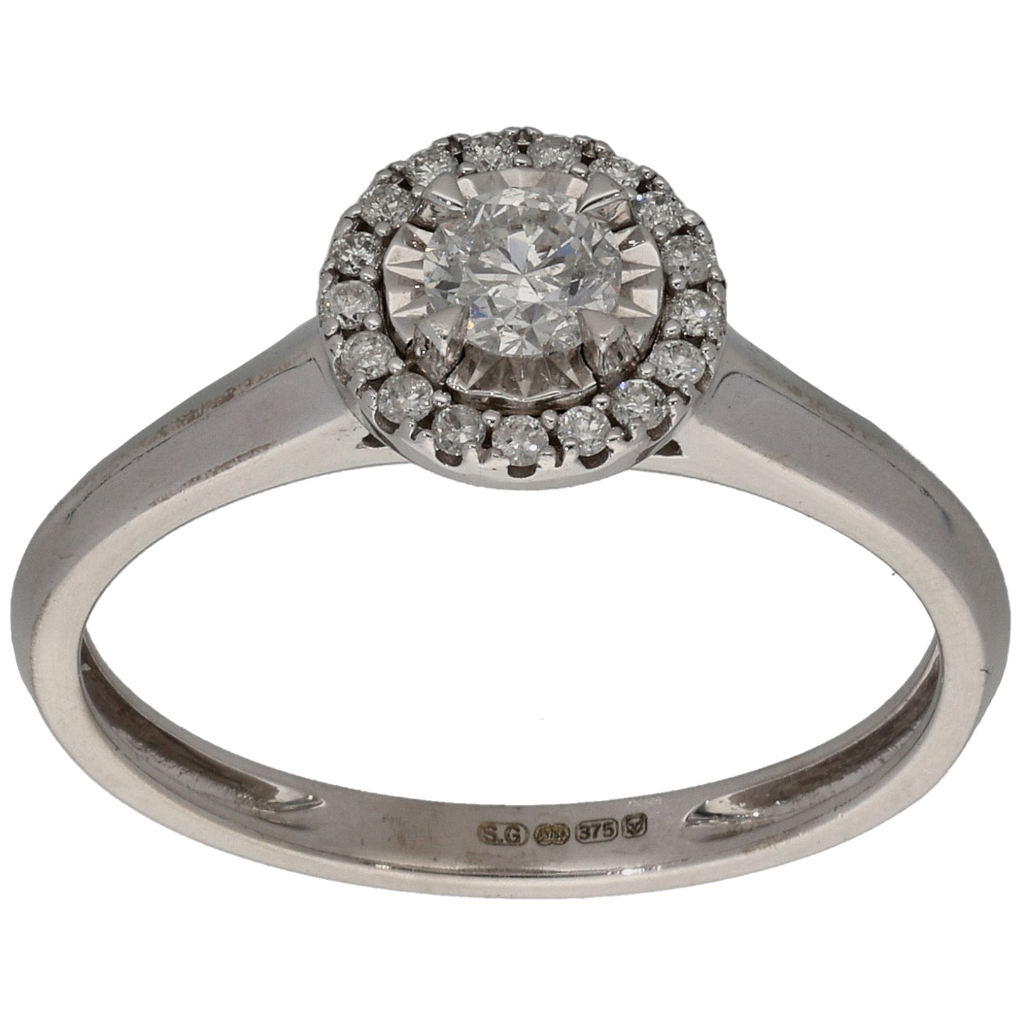9ct White Gold 0.33ct Diamond Halo Ring Size N