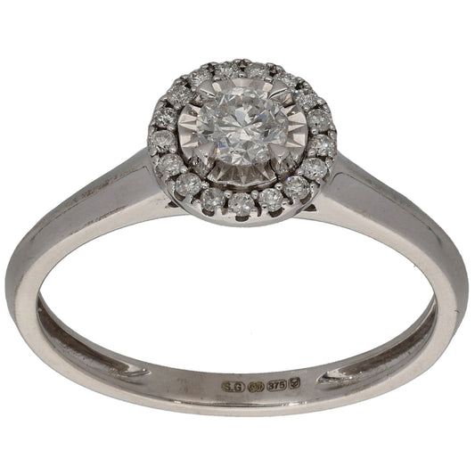 9ct White Gold 0.33ct Diamond Halo Ring Size N