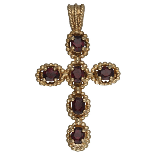 9ct Gold Garnet Cross Pendant
