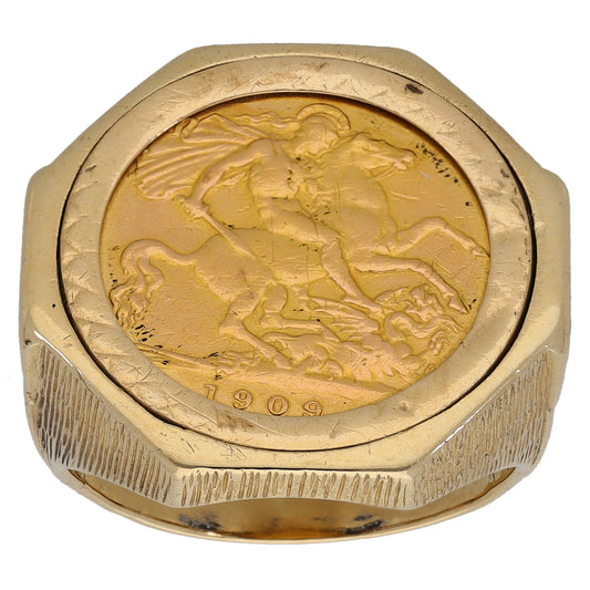 9ct Gold Half Sovereign Coin Ring Size R
