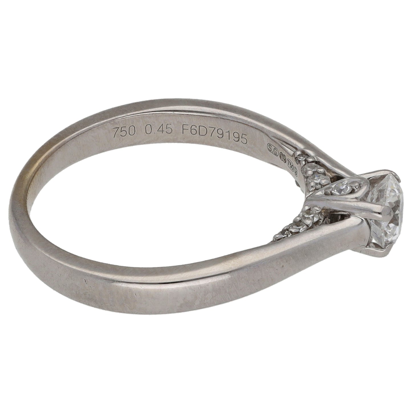 18ct White Gold 0.45ct Round Diamond Solitaire Ring With Accent Stones Size L