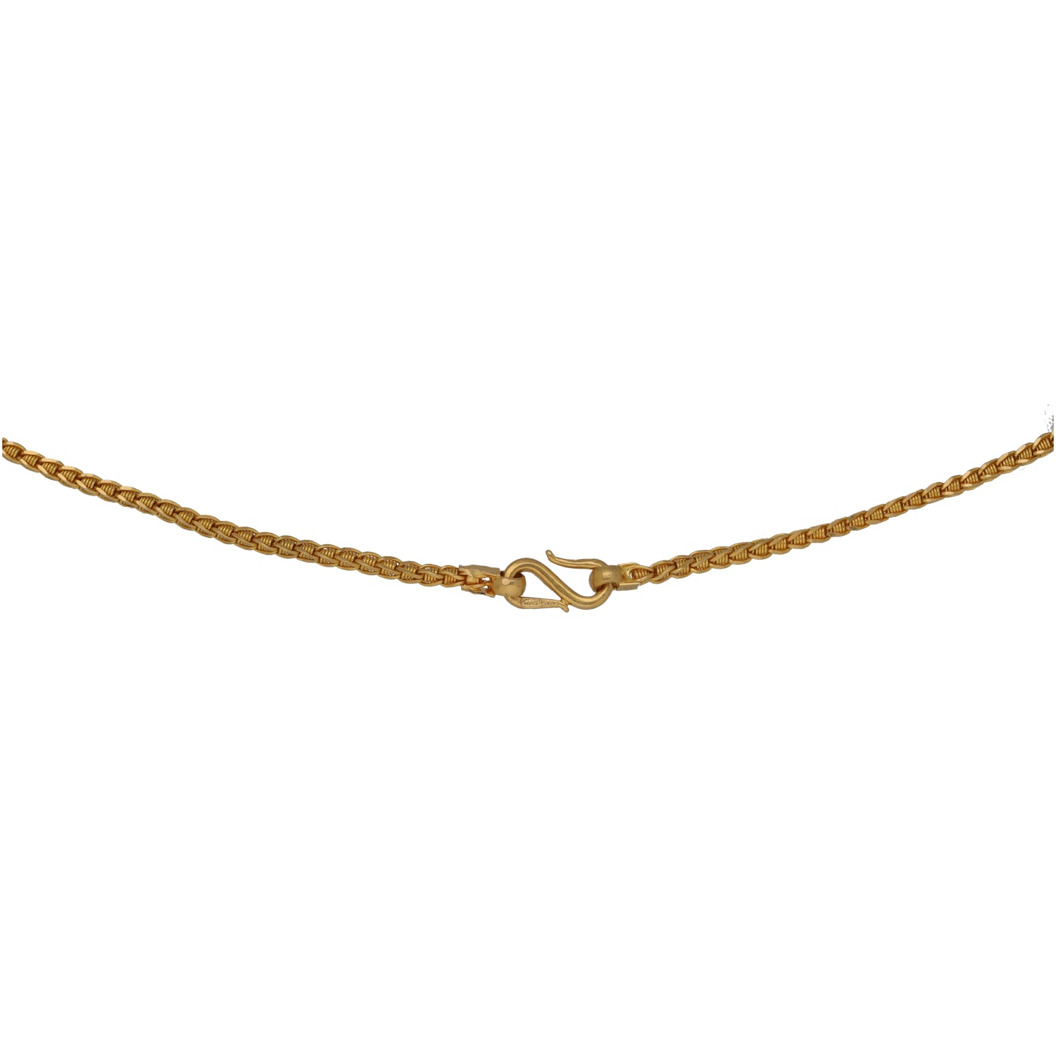 Gold chain necklace with curved initial pendant and jump-ring bail