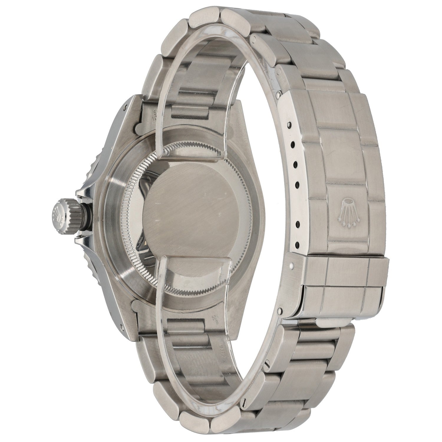 Rolex Submariner 14060M, black dial and bezel on an Oyster bracelet, rear image