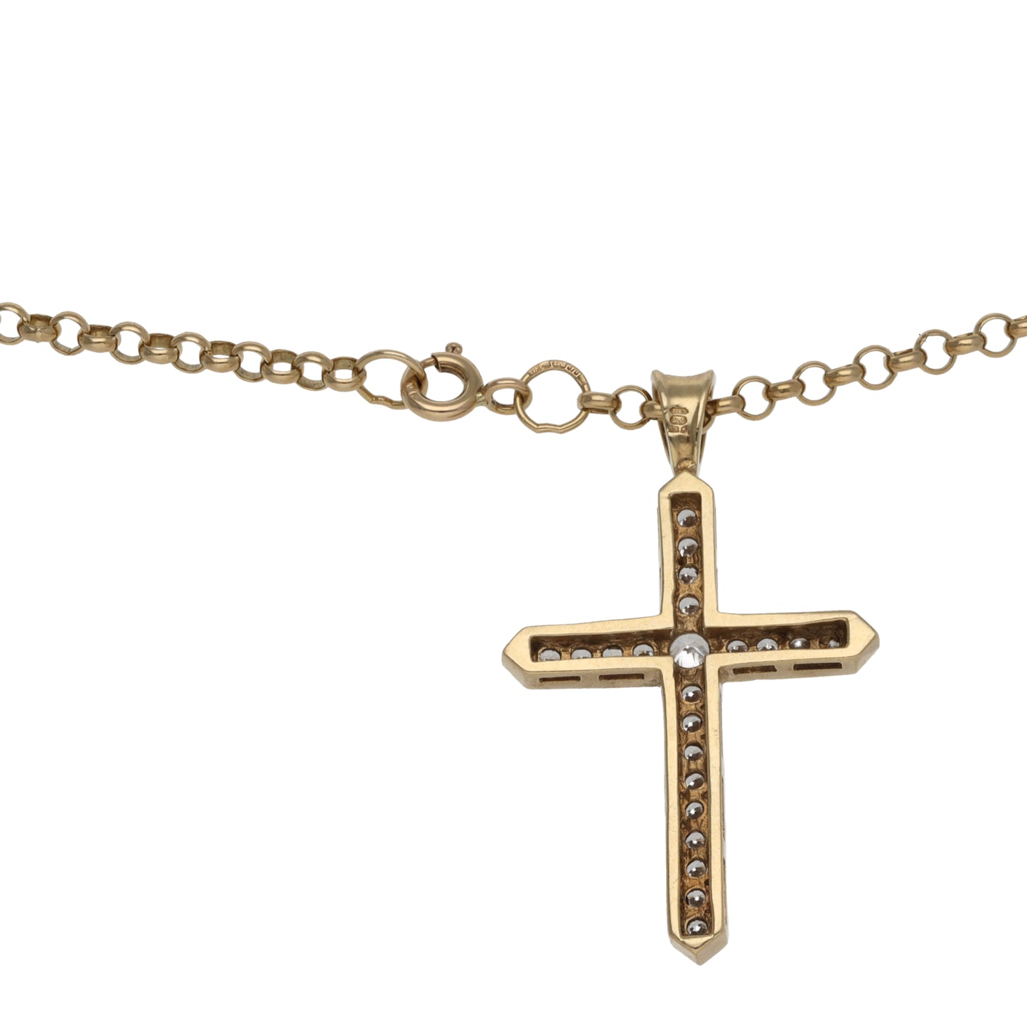 9ct Gold Cubic Zirconia Cross Pendant With Chain