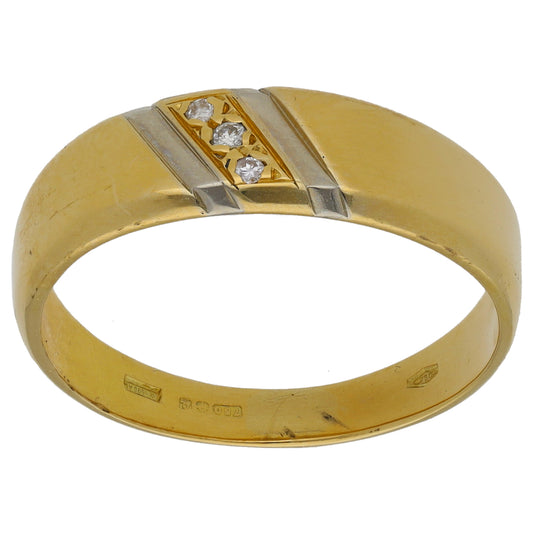 18ct Bicolour Gold 0.03ct Diamond Trilogy Ring Size T