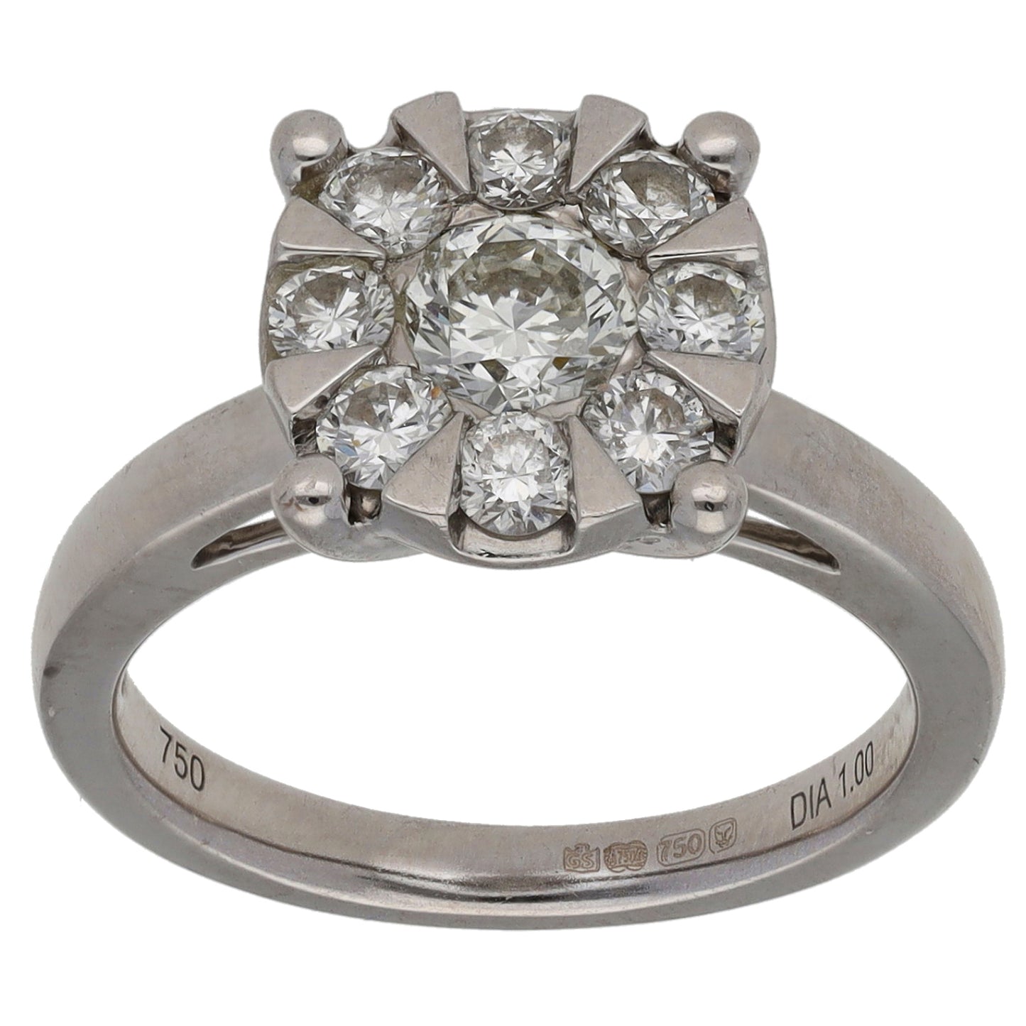 18ct White Gold 1.00ct Diamond Cluster Ring Size K