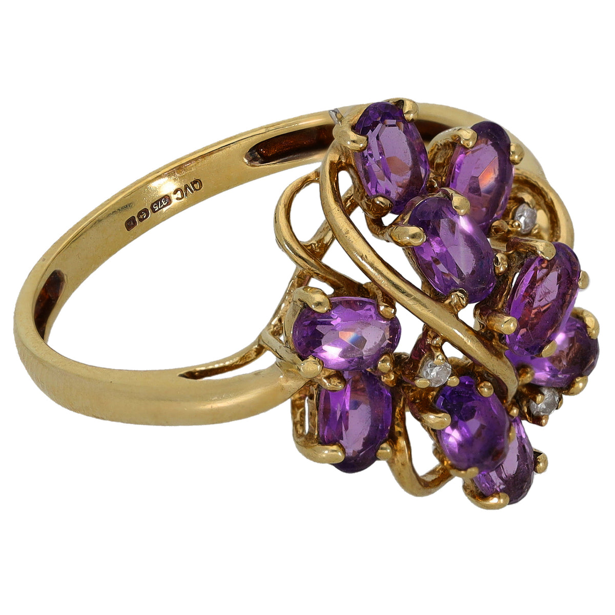 9ct Gold Amethyst & 0.015ct Diamond Dress/Cocktail Ring Size V