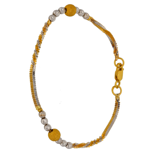 22ct Gold and silver beaded bracelet with textured round charms and oval gold clasp