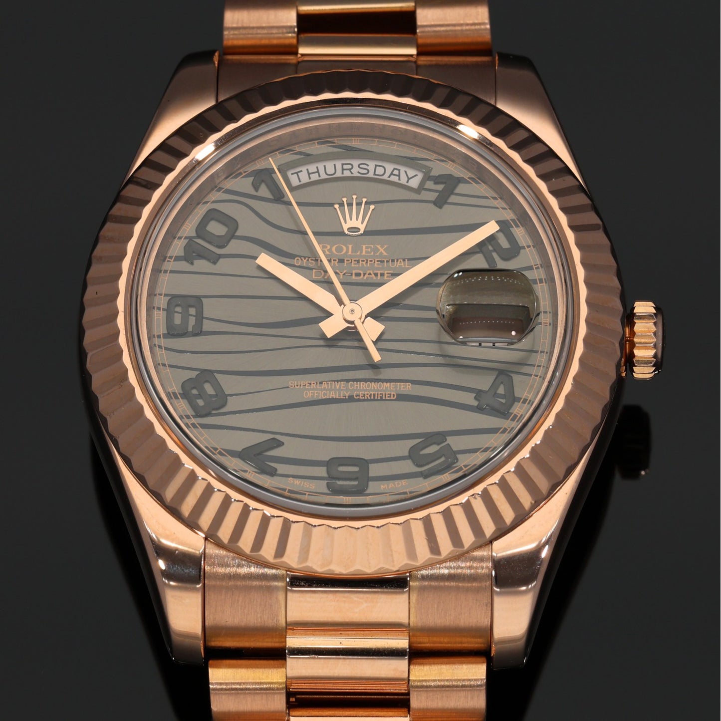 Rolex Day-Date II 218235 Wave Dial 41mm Rose Gold Watch