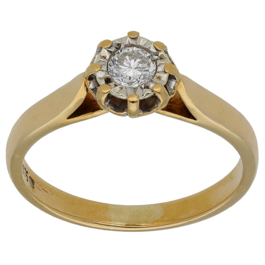 9ct Gold 0.18ct Diamond Solitaire Ring Size L