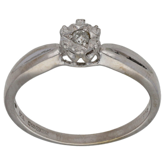 9ct White Gold 0.05ct Diamond Solitaire Ring Size M