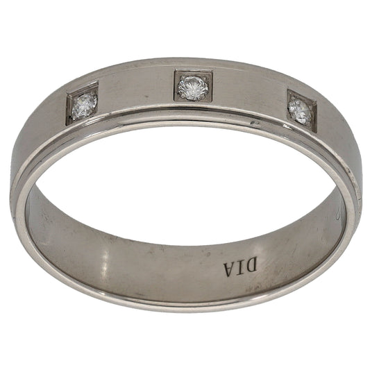 Platinum 0.09ct Diamond Patterned Wedding Ring Size T