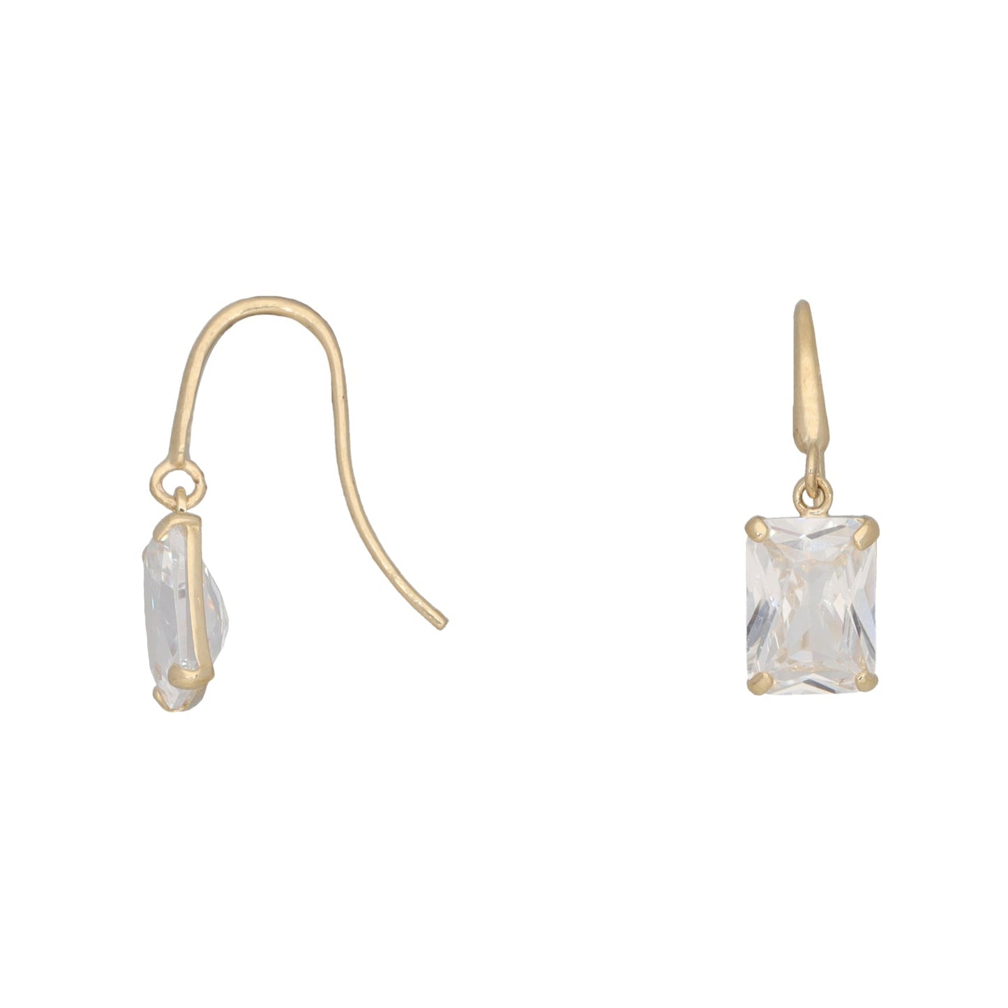 9ct Gold Rectangle Cubic Zirconia Hook Earrings