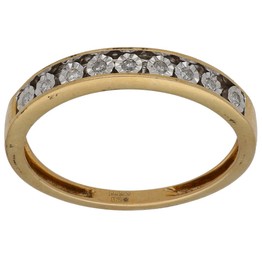 9ct Gold 0.05ct Diamond Half Eternity Ring Size P