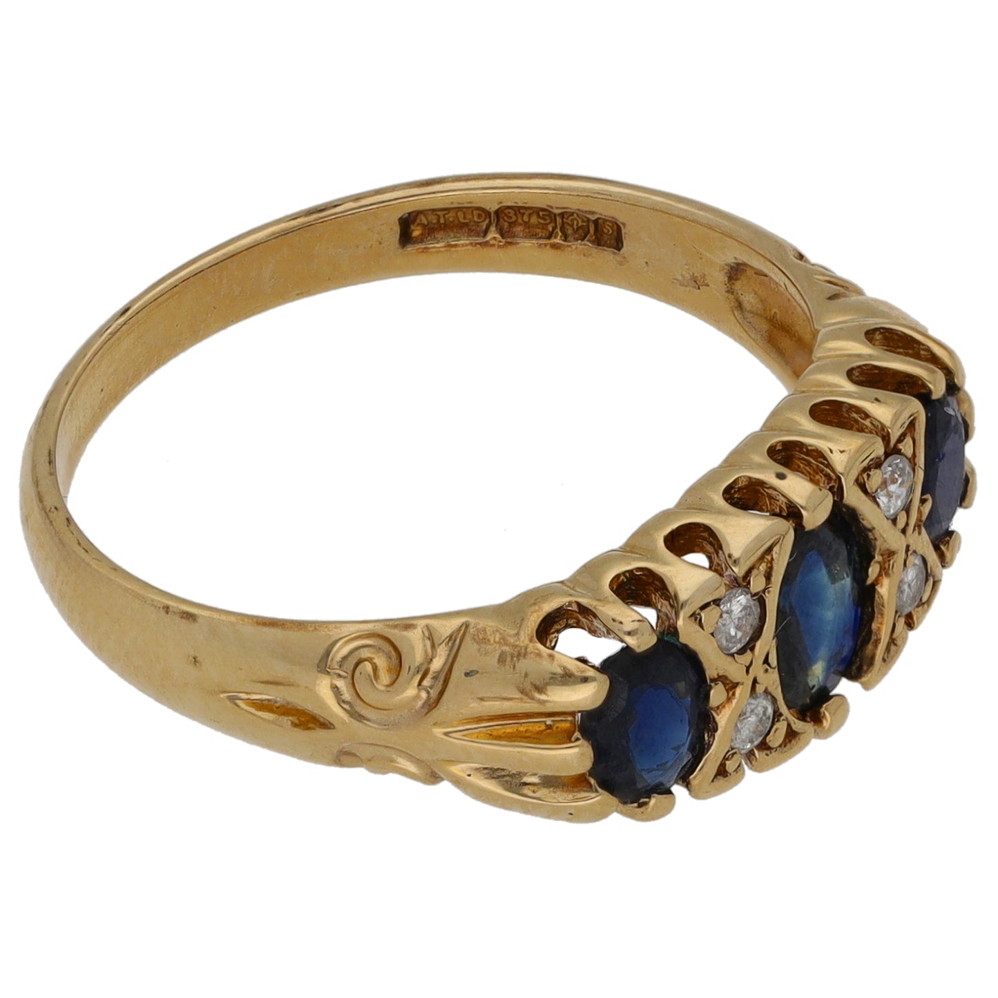 9ct Gold 0.04ct Diamond & Sapphire Dress/Cocktail Ring Size M