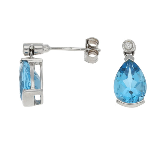 9ct White Gold Topaz & 0.04ct Diamond Drop Earrings
