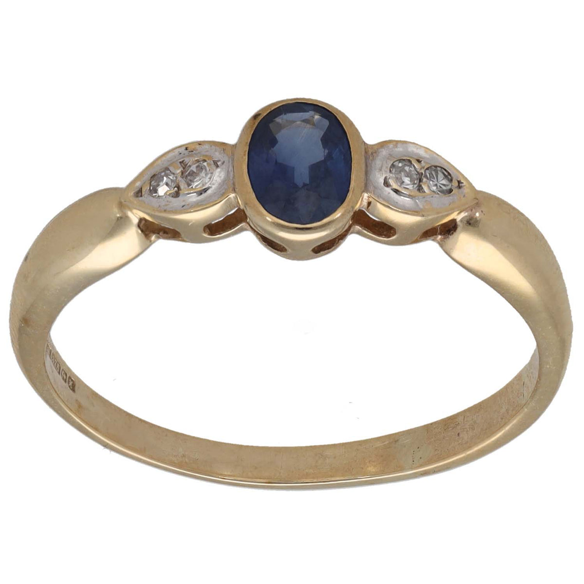 9ct gold sapphire and diamond cocktail ring with oval blue center stone, size U