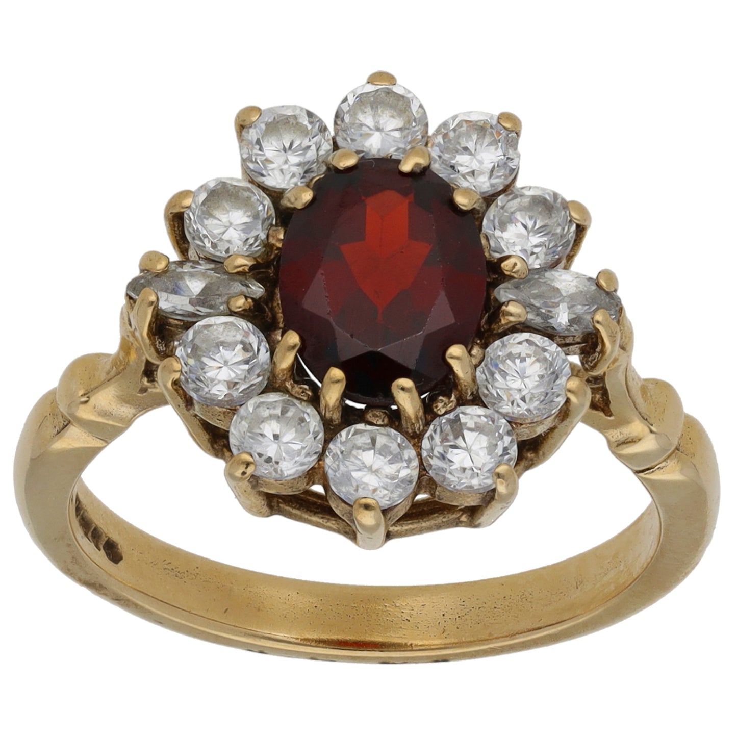 9ct Gold Garnet & Cubic Zirconia Cluster Ring Size O