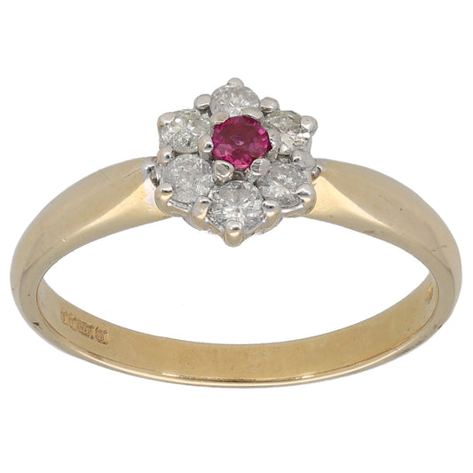 9ct Gold 0.30ct Diamond & Ruby Cluster Ring Size N