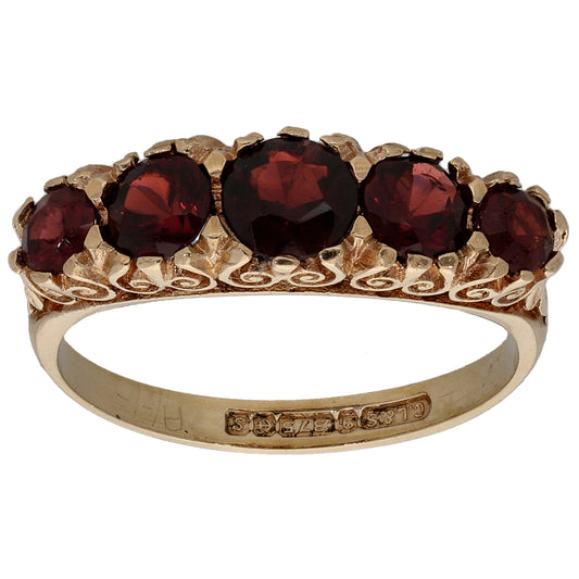 9ct Gold Garnet Half Eternity Ring Size L