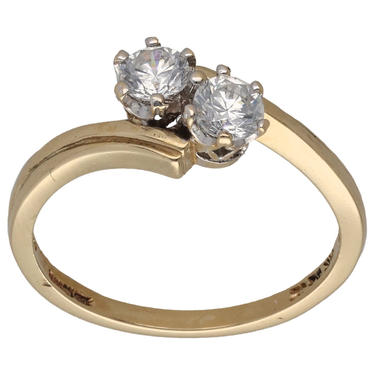 14ct Gold Cubic Zirconia Two Stone Ring Size N
